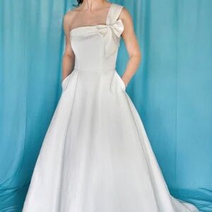Sweep Train White Satin Dress